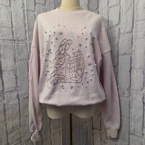 Forever 21 Extra Small Light Pink Beaded Pear Virgo Terrycloth Sweatshirt